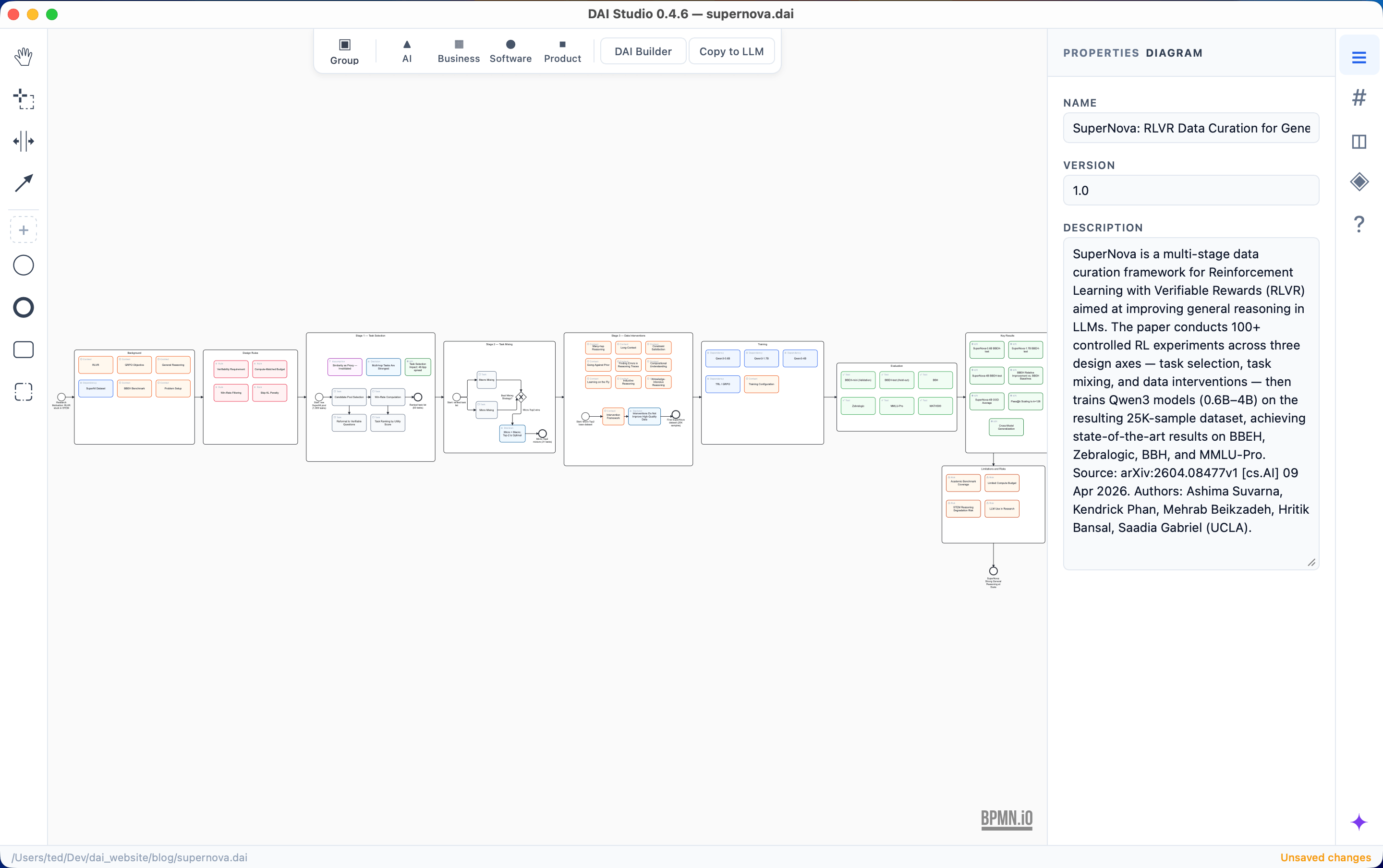 DAI Studio with supernova.dai loaded