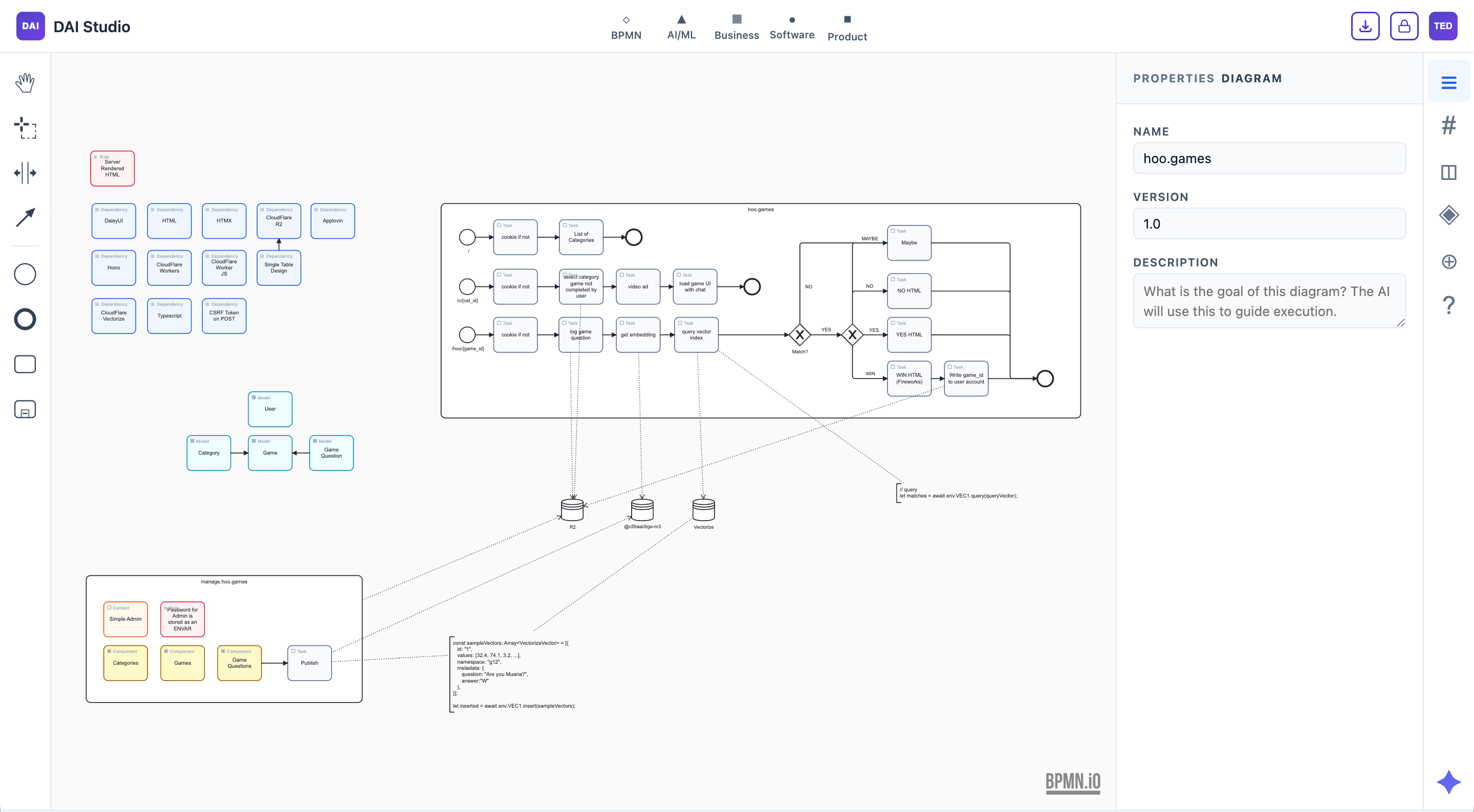 DAI Studio canvas showing a fourth project workflow